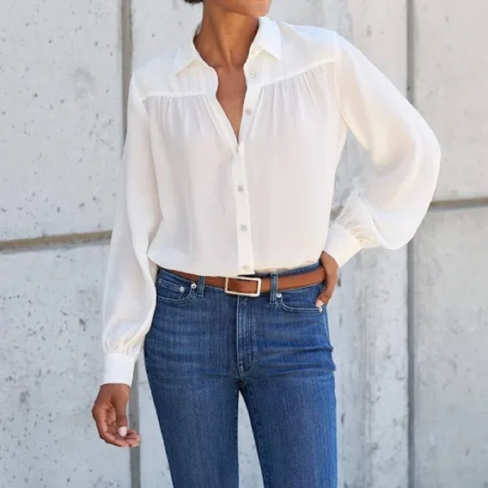 AYR White Button-Front Long-Sleeve Blouse